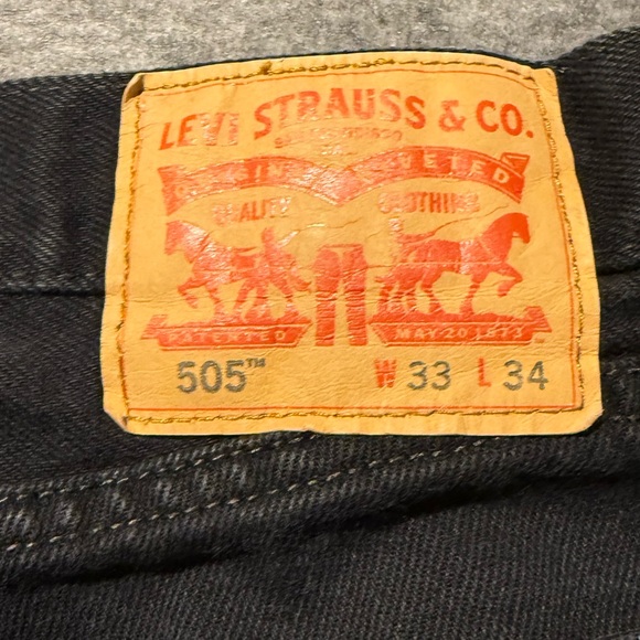 Levis 505 black jeans men’s measure 32x30 (tag 33x34) Straight Fit cotton denim - Picture 5 of 11